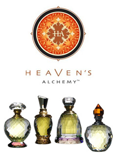 Heaven's Alchemy Pure Perfumes logo and product bottles